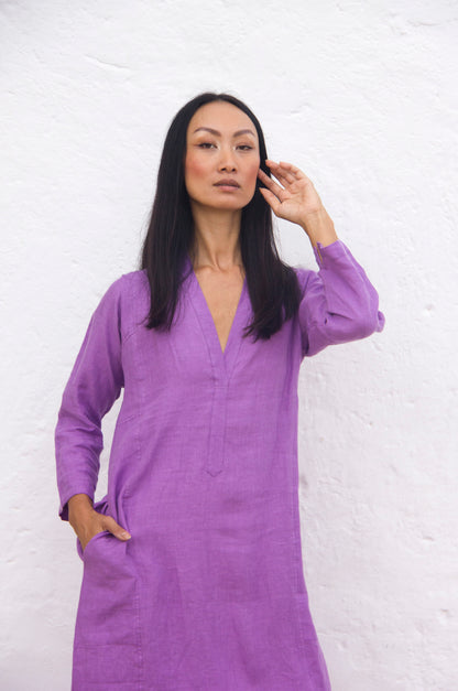 CAPRI DRESS Belgium linen amethyst orchid - A Peace of Ibiza® Collection