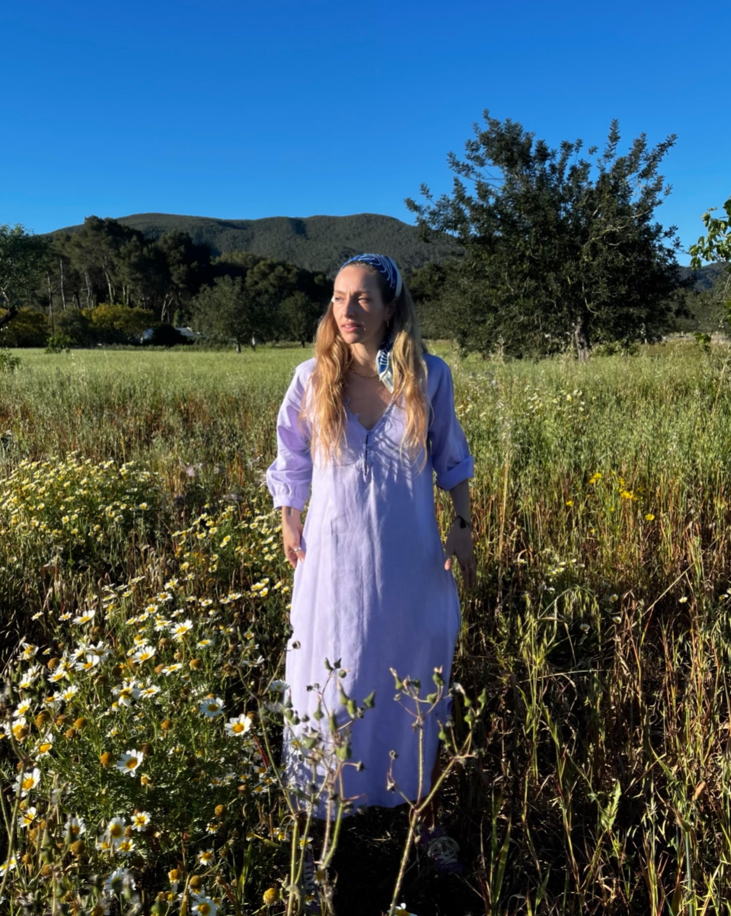 LIVIA DRESS linen cotton lavander