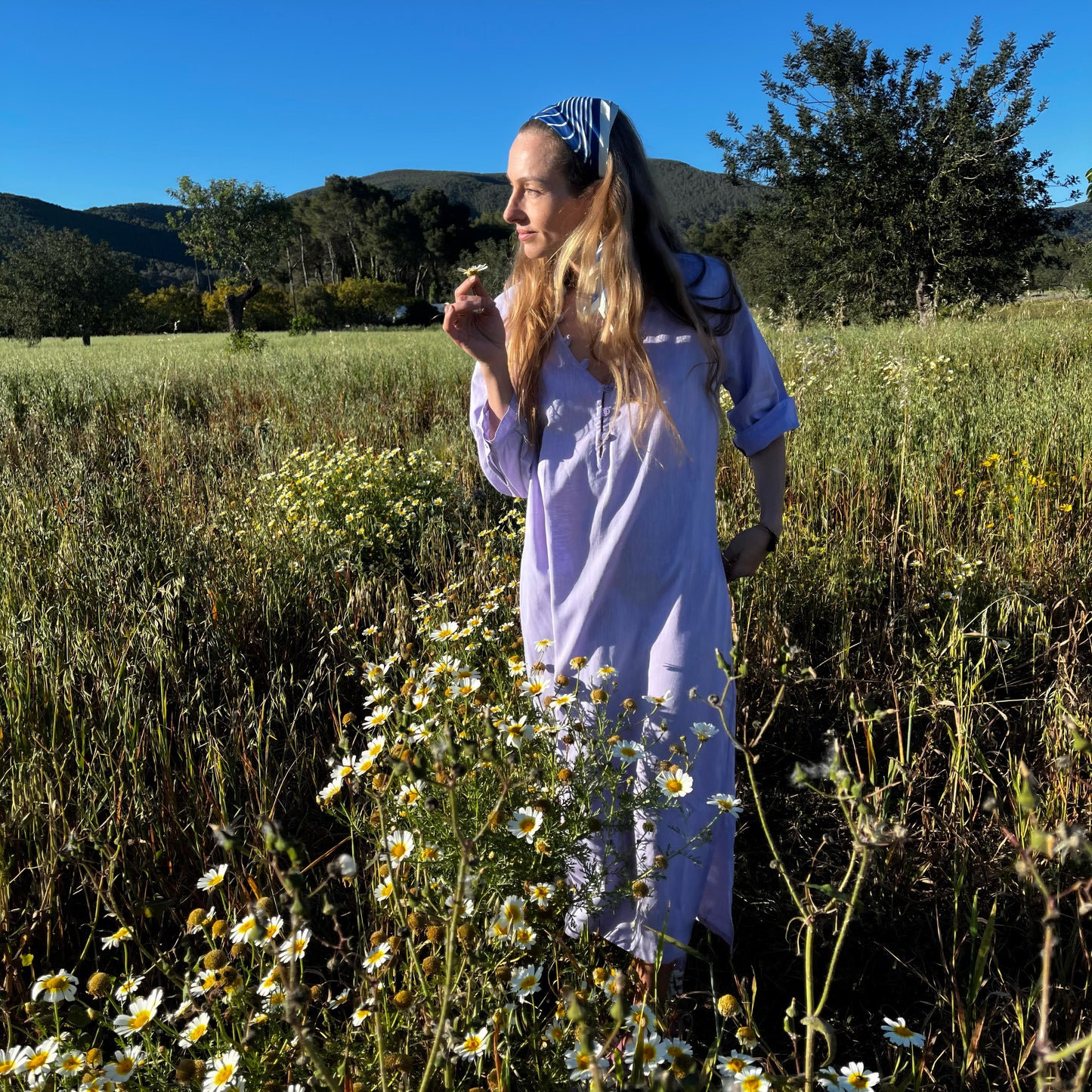 LIVIA DRESS linen cotton lavander