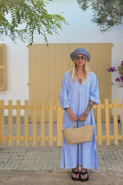 Robe FRESNO rayures bleu blanc lin-coton